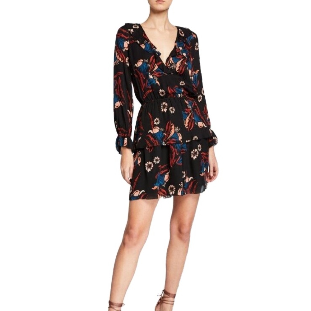 Joie Black Floral Tiered Ruffle Silk Dress XS